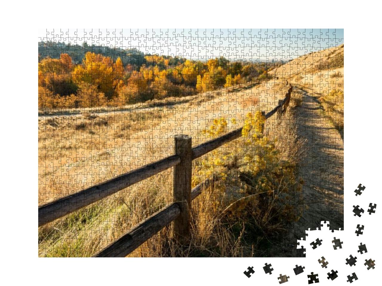 Wood Rail Fence Leads Along a Path in the Fall... Jigsaw Puzzle with 1000 pieces
