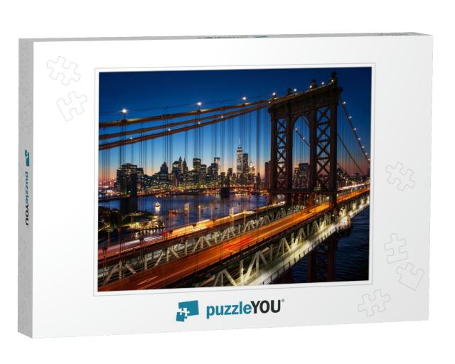 New York City - Beautiful Sunset Over Manhattan with Manh... Jigsaw Puzzle