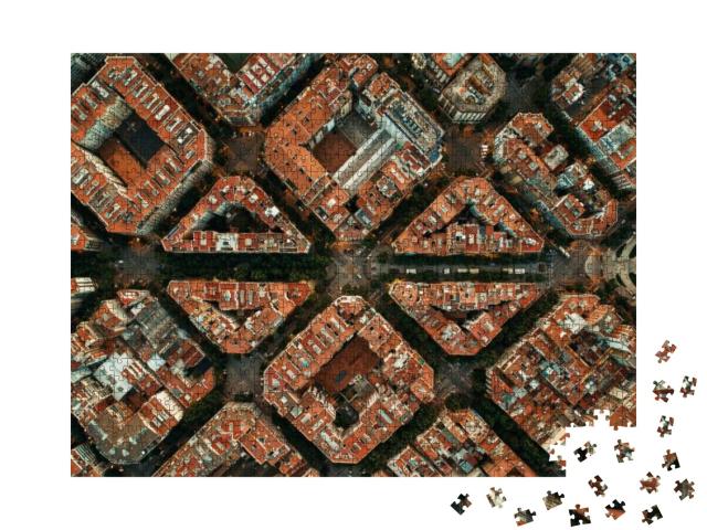 Barcelona Street Aerial View with Beautiful Patterns in S... Jigsaw Puzzle with 1000 pieces