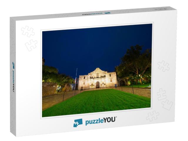 The Alamo Mission At Night in Downtown San Antonio, Texas... Jigsaw Puzzle