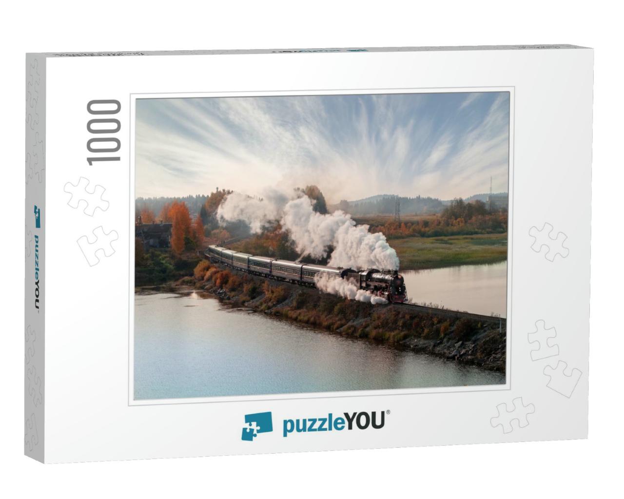 Vintage Steam Locomotive Train in the Autumn Landscape... Jigsaw Puzzle with 1000 pieces