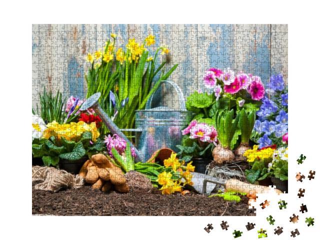 Gardening Tools & Flowers in the Garden... Jigsaw Puzzle with 1000 pieces