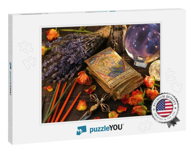 Tarot Cards with Magic Crystal Ball, Candles & L... Jigsaw Puzzle