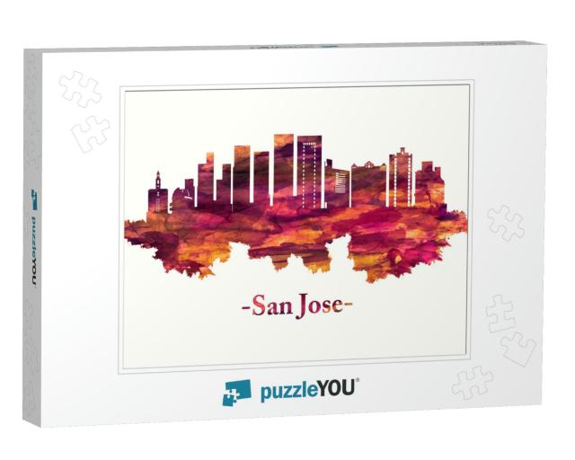 Red Skyline of San Jose, Large City Surrounded by Rolling... Jigsaw Puzzle