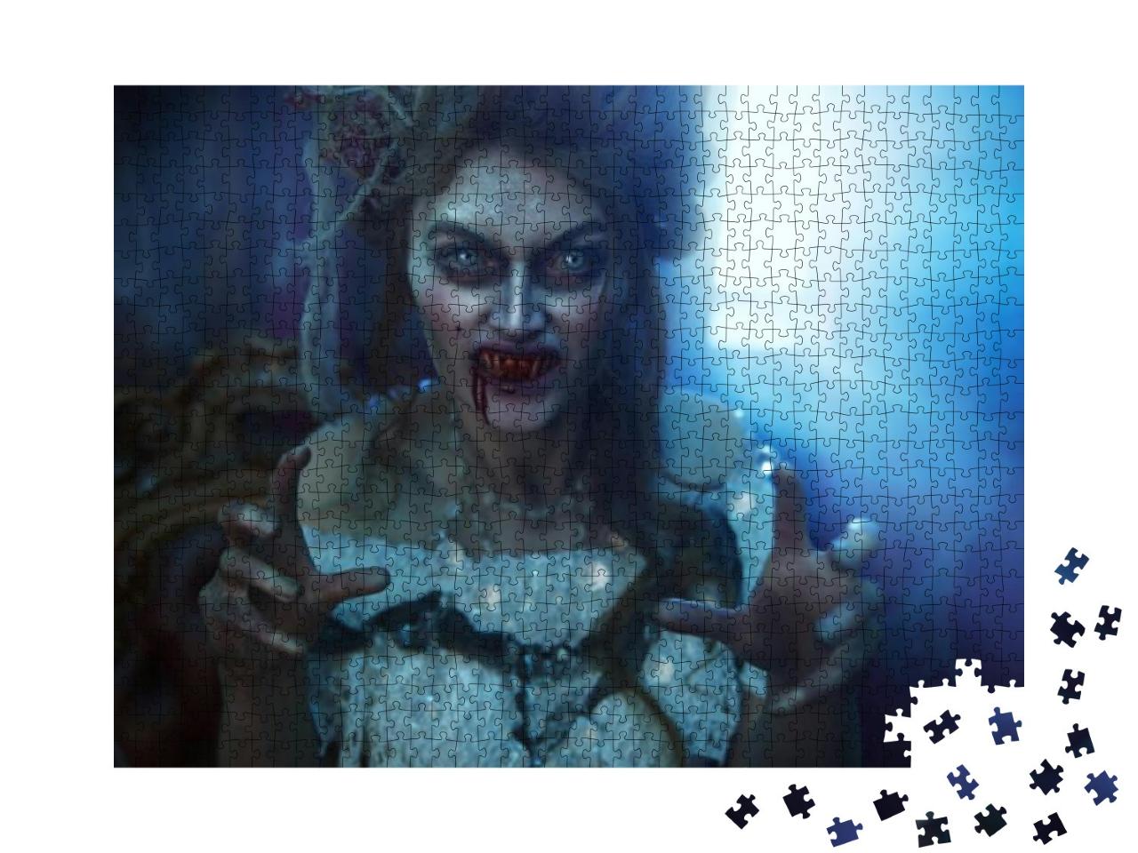 Vampires. Bloodthirsty Female Vampire in the Old Abandone... Jigsaw Puzzle with 1000 pieces