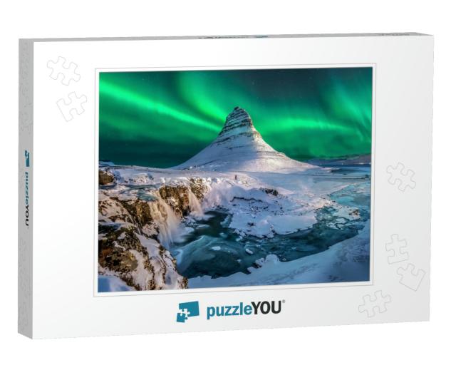 Northern Lights Appear Over Mount Kirkjufell in Iceland... Jigsaw Puzzle