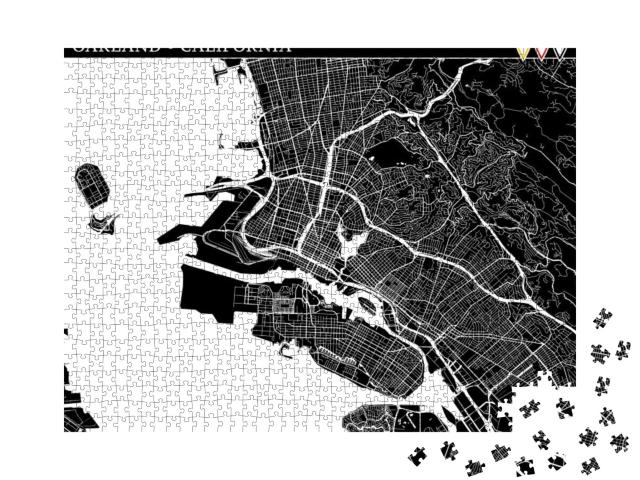 Simple Map of Oakland, California, Usa. Black & White Ver... Jigsaw Puzzle with 1000 pieces