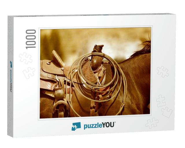 A Horse & Saddle in a Sepia Tone... Jigsaw Puzzle with 1000 pieces