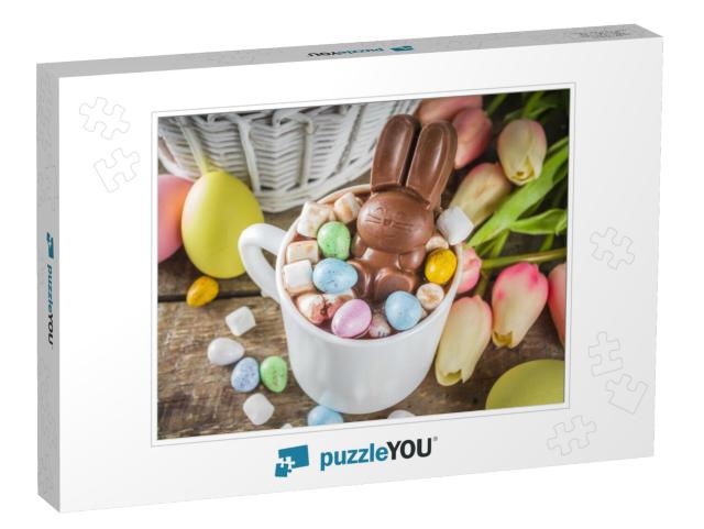 Easter Hot Chocolate with Chocolate Bunny Rabbits. Easter... Jigsaw Puzzle