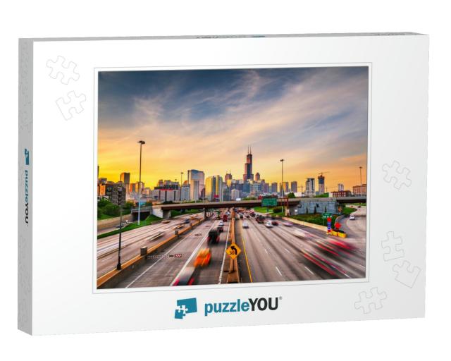 Chicago, Il, USA Downtown Cityscape Highways At Dawn... Jigsaw Puzzle