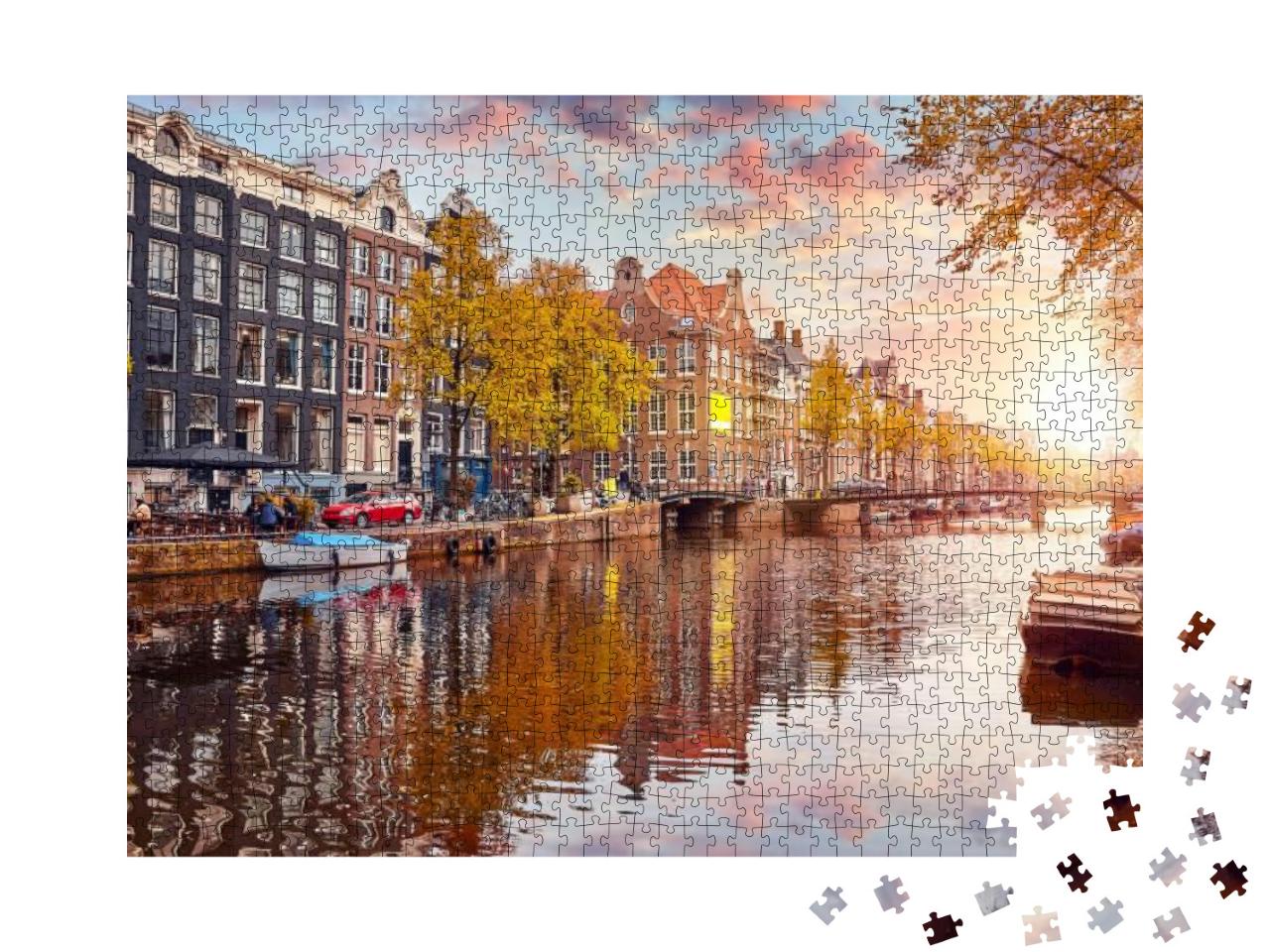 Channel in Amsterdam Netherlands Houses River Amstel Land... Jigsaw Puzzle with 1000 pieces