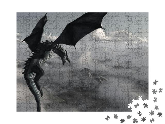 High Resolution Ice Dragon 3D Rendered. Write Your Text &... Jigsaw Puzzle with 1000 pieces