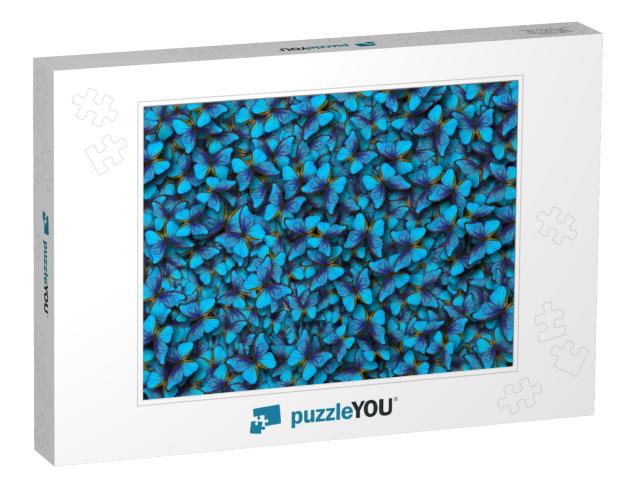 Blue Abstract Texture Background. Butterfly Morpho. Wings... Jigsaw Puzzle