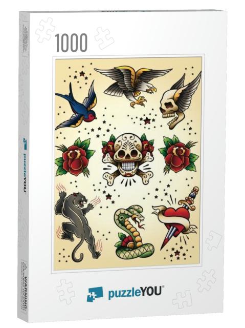 Tattoo Flash Vector Elements Set... Jigsaw Puzzle with 1000 pieces