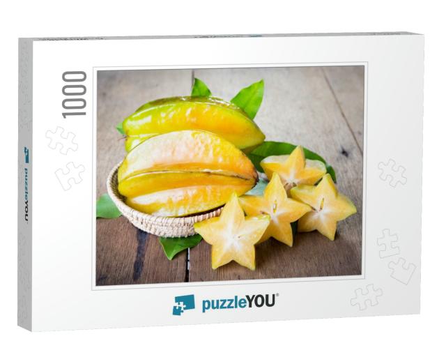 Star Fruit on Wood Background, Starfruit on Wood Backgrou... Jigsaw Puzzle with 1000 pieces
