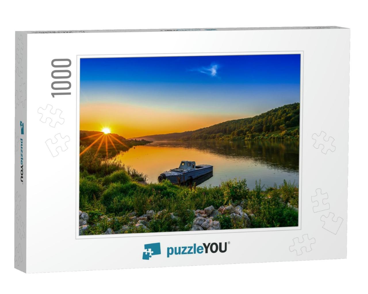 River Boat At Yellow Sunset... Jigsaw Puzzle with 1000 pieces