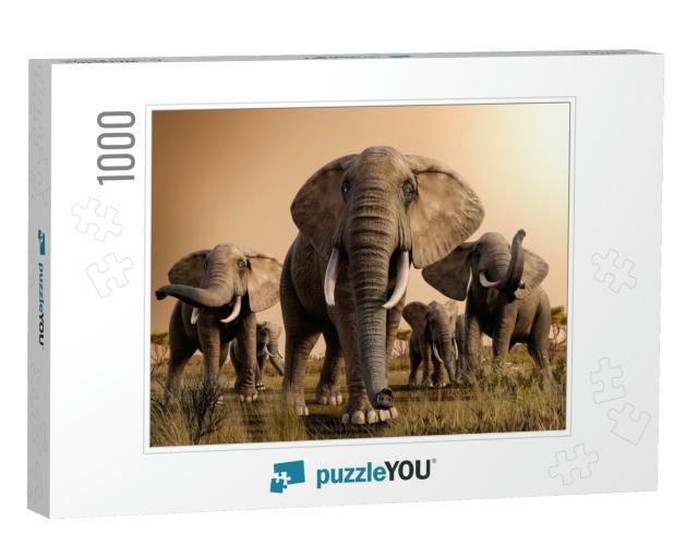 Beautiful Scenery of a Herd of Majestic African Elephants... Jigsaw Puzzle with 1000 pieces
