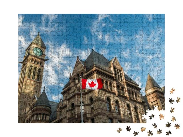 The Canadian Flag Flies Before the Old City Hall in Toron... Jigsaw Puzzle with 1000 pieces