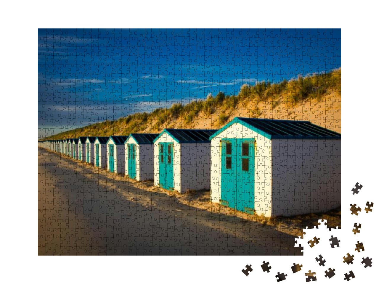 Texel. Little White-Blue Houses Cabins Along the Dunes in... Jigsaw Puzzle with 1000 pieces