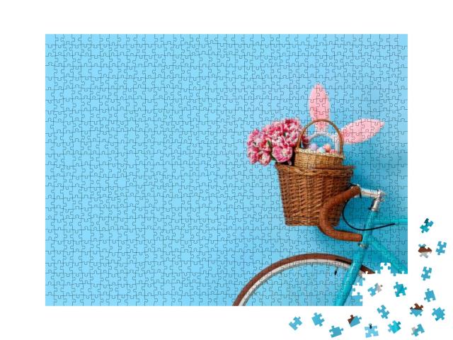 Bicycle with Baskets, Tulips, Easter Eggs & Bunny Ears Ne... Jigsaw Puzzle with 1000 pieces