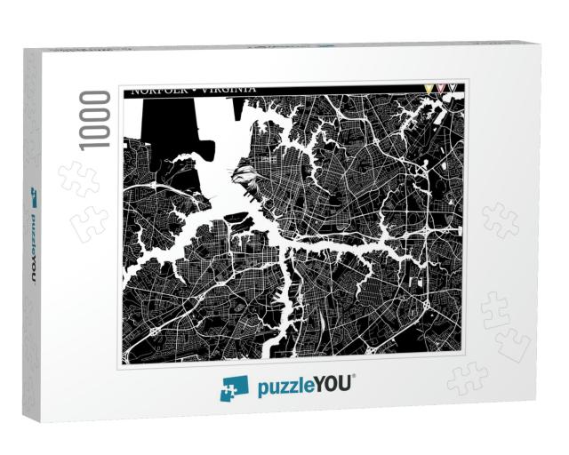 Simple Map of Norfolk, Virginia, Usa. Black & White Versi... Jigsaw Puzzle with 1000 pieces