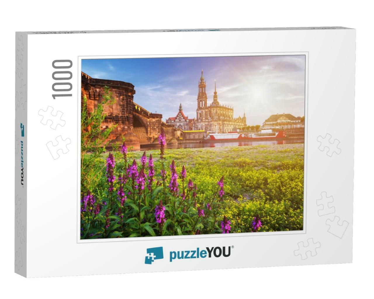 Dresden City Skyline Panorama At Elbe River & Augustus Br... Jigsaw Puzzle with 1000 pieces