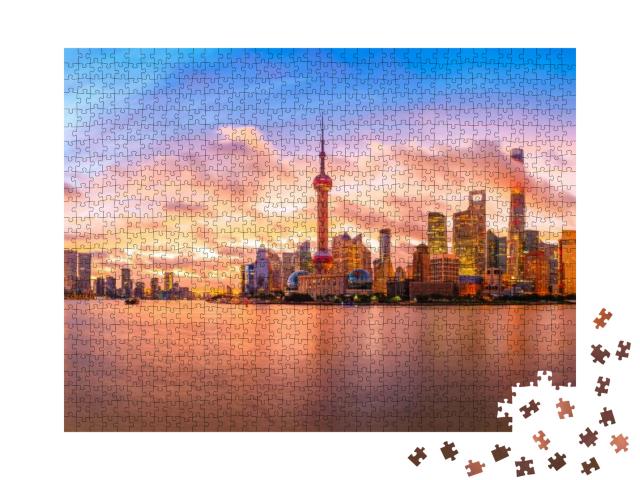 Sunset Architectural Landscape & Skyline in Shanghai... Jigsaw Puzzle with 1000 pieces