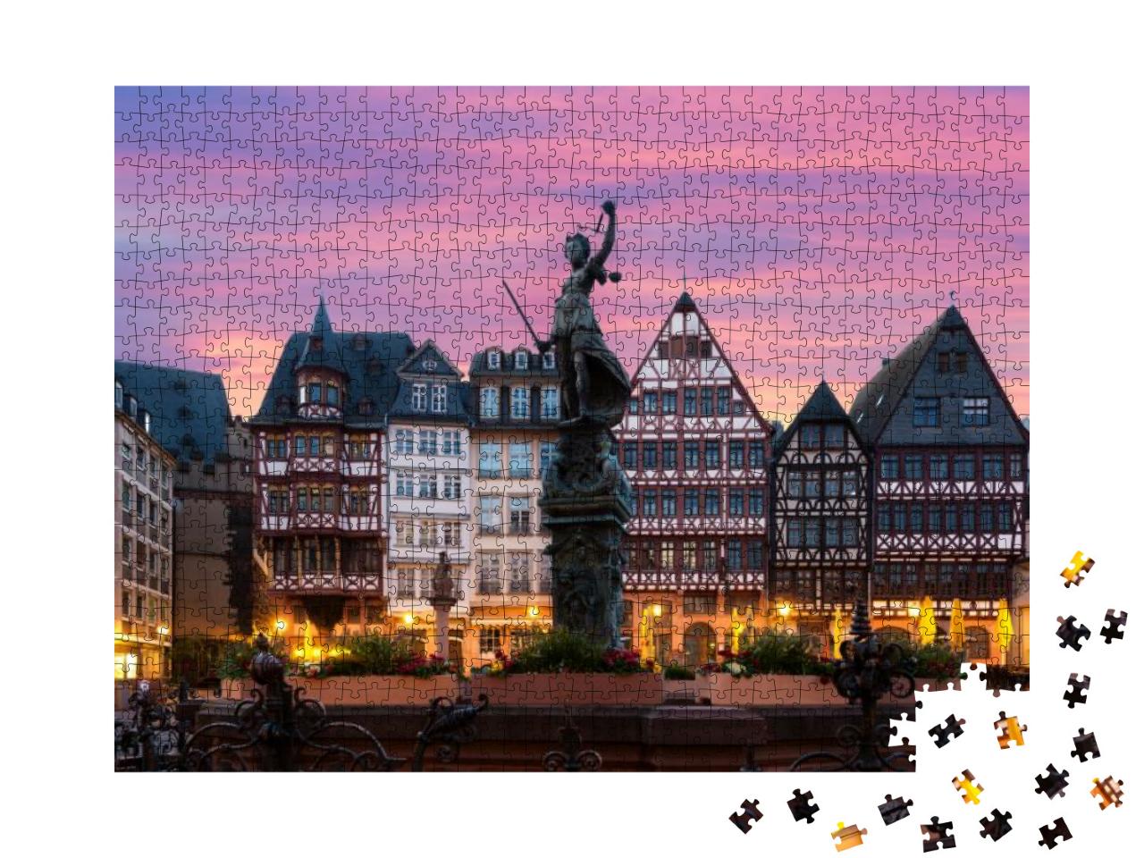 Frankfurt Old Town Square Romerberg with Justitia Statue... Jigsaw Puzzle with 1000 pieces