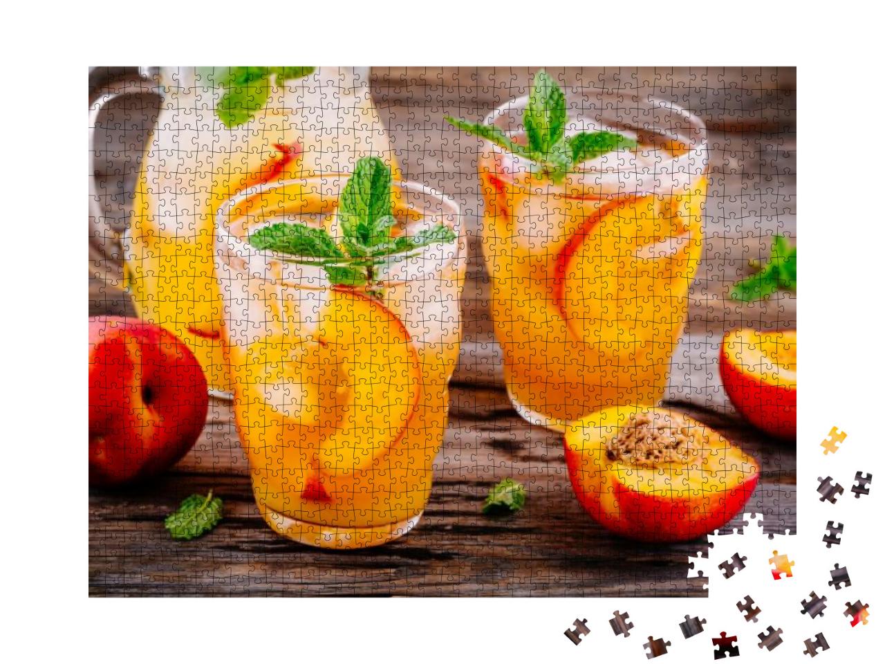 Summer Cold Drinks Homemade Peach Sangria with Ice Cubes... Jigsaw Puzzle with 1000 pieces