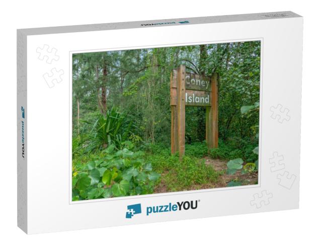 Singapore - July 15, 2018 Sign in the Jungle. Coney Islan... Jigsaw Puzzle