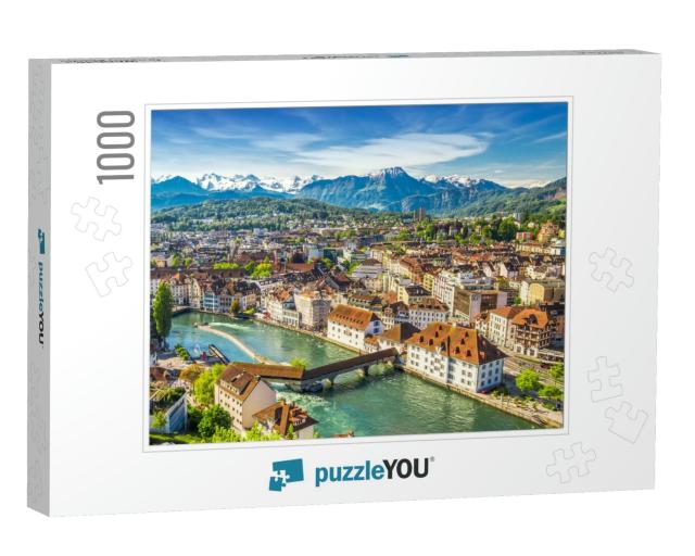 View to Pilatus Mountain & Historic City Center of Luzern... Jigsaw Puzzle with 1000 pieces
