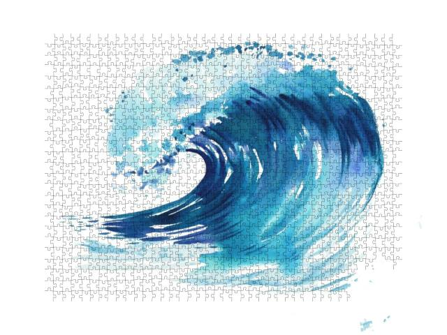 Sea Wave. Abstract Watercolor Hand Drawn Illustration, Is... Jigsaw Puzzle with 1000 pieces