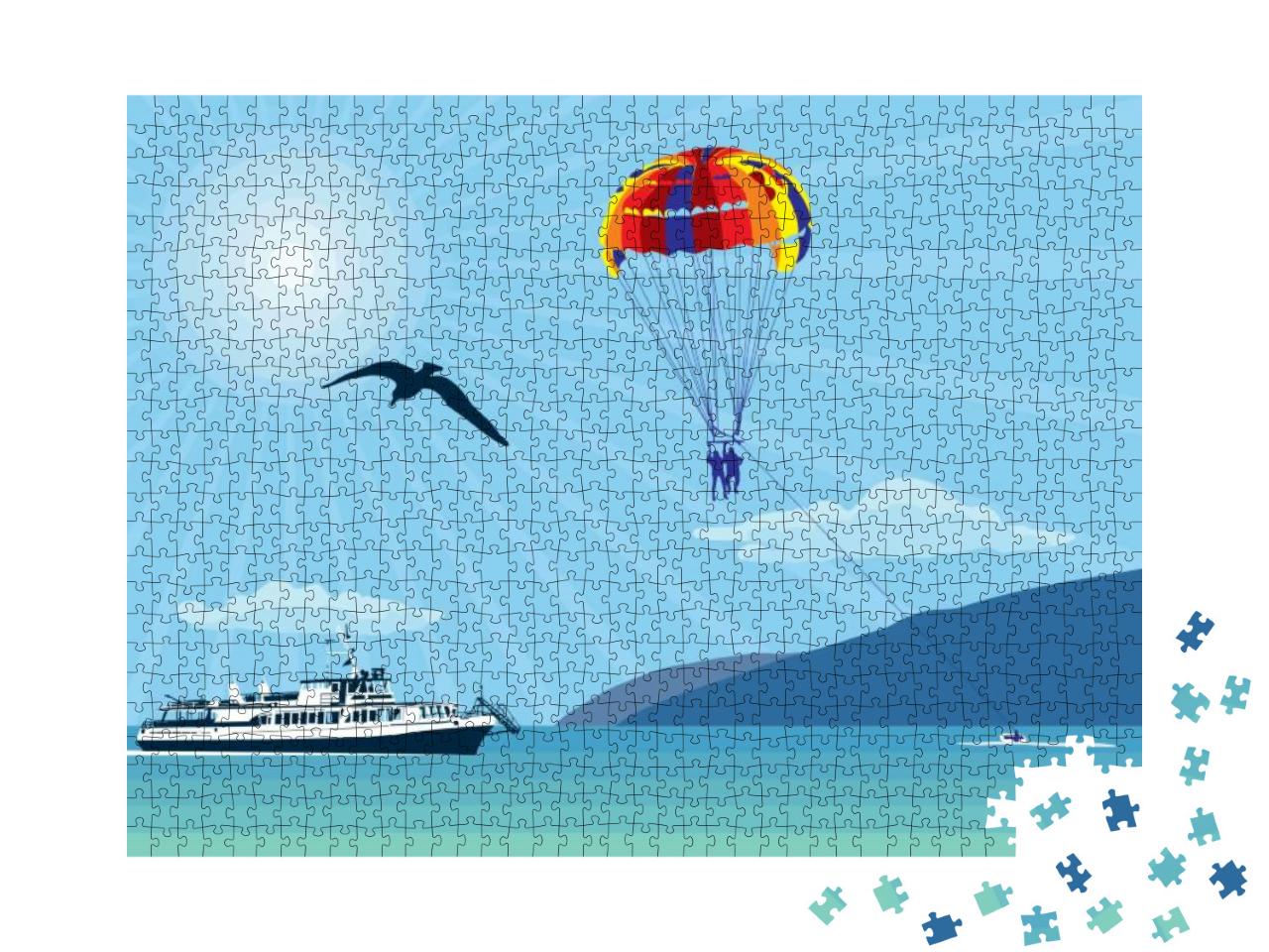 Parachute Over the Sea. Outdoor Activities Over the Sea &... Jigsaw Puzzle with 1000 pieces