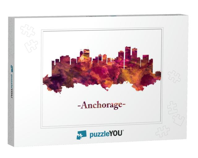 Red Skyline of Anchorage, Alaska's Largest City... Jigsaw Puzzle