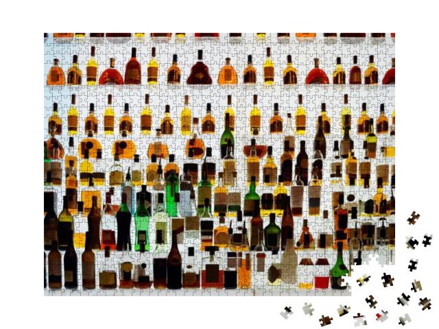 Various Alcohol Bottles in a Bar, Back Light, All Logos R... Jigsaw Puzzle with 1000 pieces