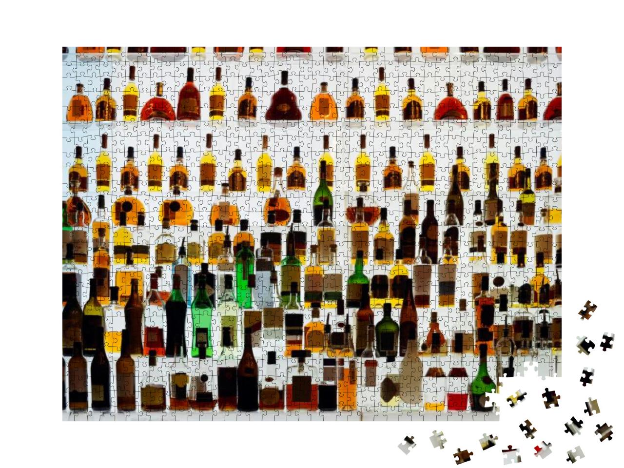 Various Alcohol Bottles in a Bar, Back Light, All Logos R... Jigsaw Puzzle with 1000 pieces