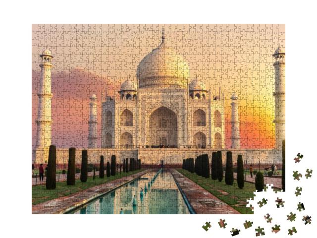 Taj Mahal At Sunset, Beautiful Scenery of India... Jigsaw Puzzle with 1000 pieces