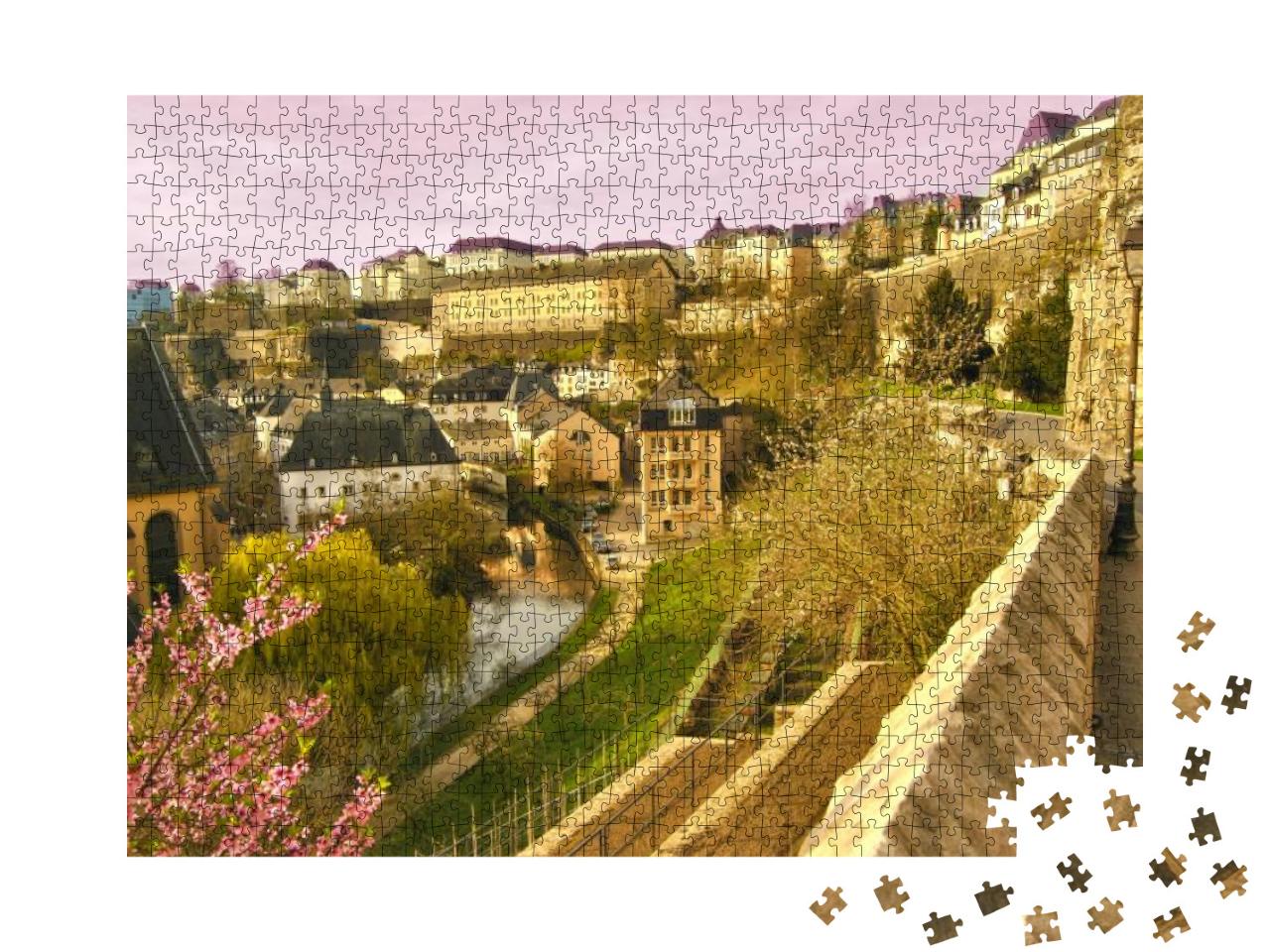 Luxembourg City Street & River Alzette Grand Duchy Cascad... Jigsaw Puzzle with 1000 pieces