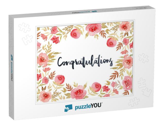 Greeting Card with Pink Flowers. Floral Pattern. C... Jigsaw Puzzle