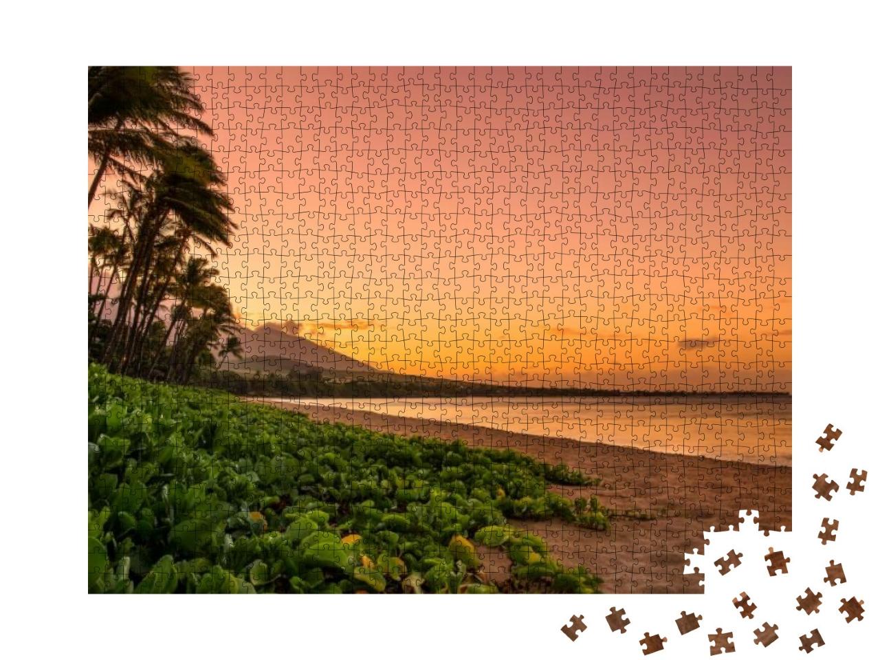 Maui Sunset with Green Plants... Jigsaw Puzzle with 1000 pieces