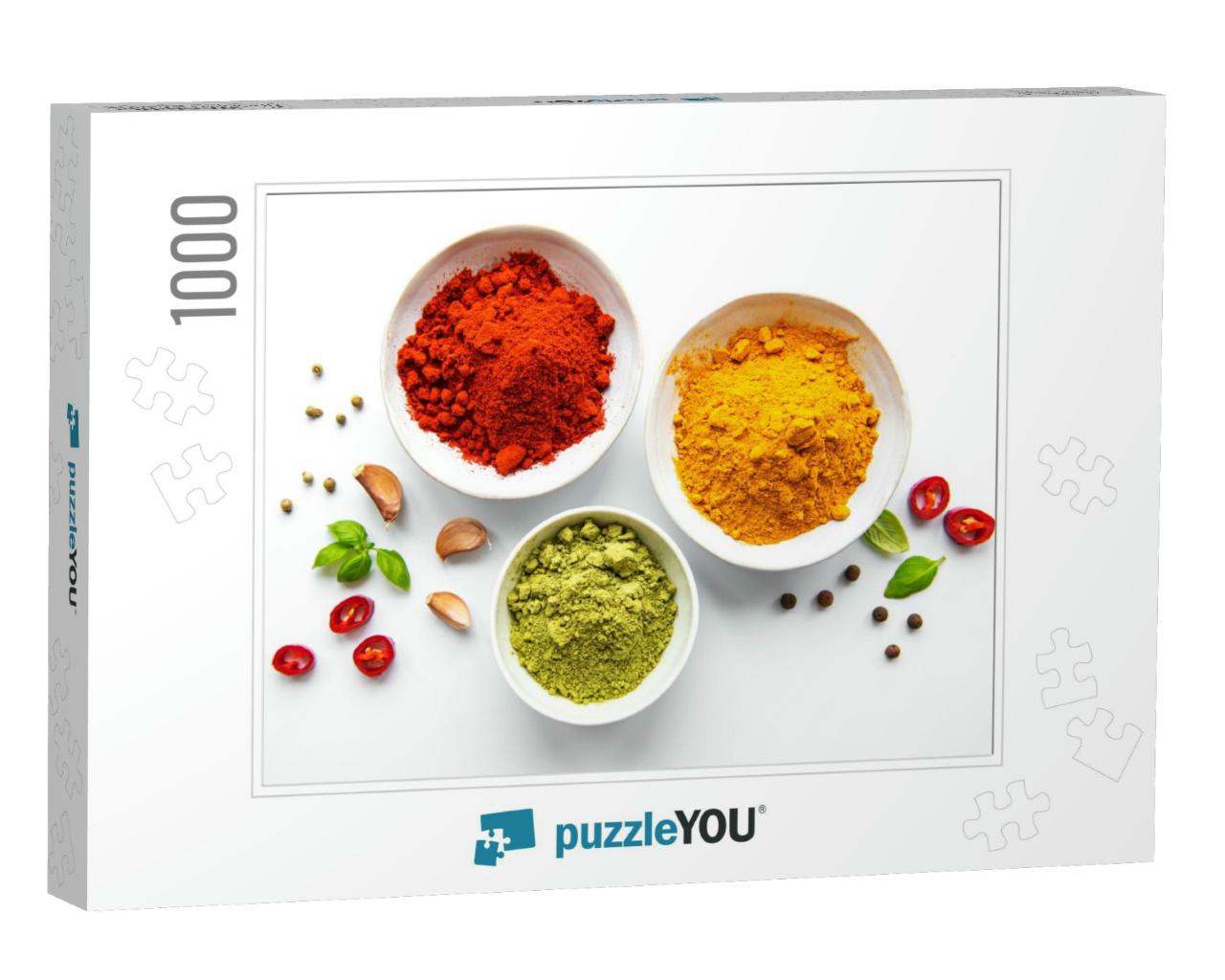 Various Spices Isolated on White Background, Top View... Jigsaw Puzzle with 1000 pieces