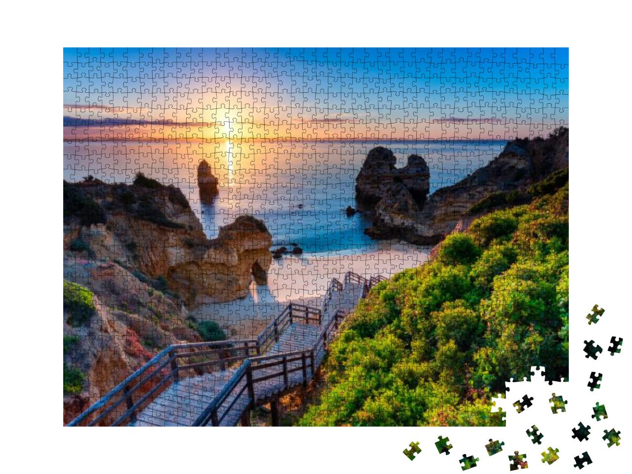 Camilo Beach Praia Do Camilo At Algarve, Portugal with Tu... Jigsaw Puzzle with 1000 pieces