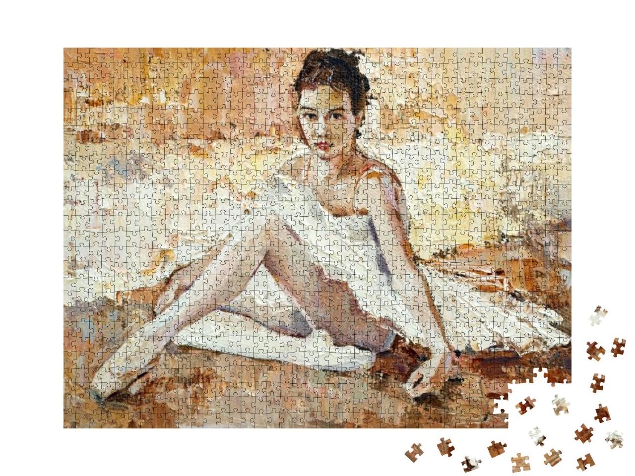 Little Ballerina with Curly Hair Sits & Fastens Pointe Sh... Jigsaw Puzzle with 1000 pieces
