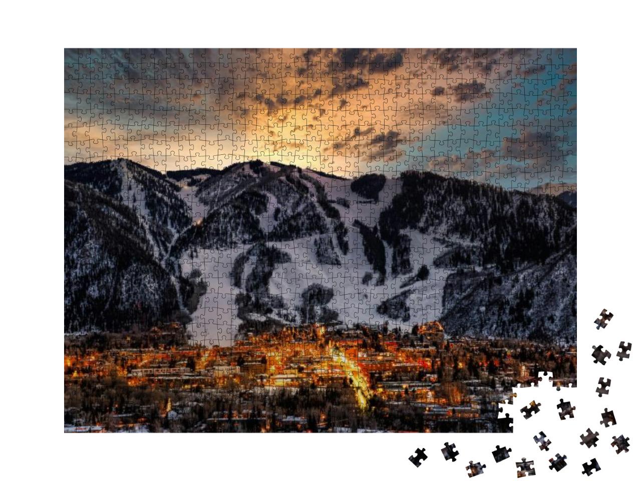 Aspen City Skyline with Dramatic Sunset... Jigsaw Puzzle with 1000 pieces