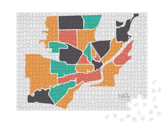 Toledo Ohio Map with Neighborhoods & Modern Round Shapes... Jigsaw Puzzle with 1000 pieces