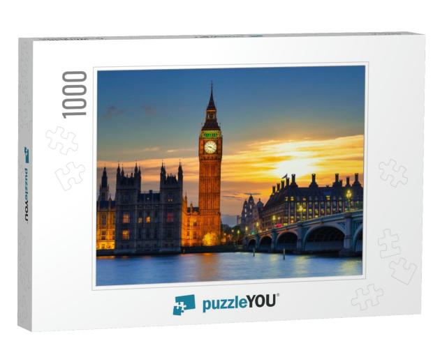 Big Ben & Westminster Bridge in London At Sunset, Uk... Jigsaw Puzzle with 1000 pieces