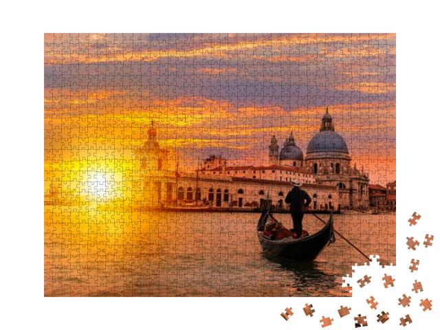 Venetian Gondolier Punting Gondola Through Green Canal Wa... Jigsaw Puzzle with 1000 pieces