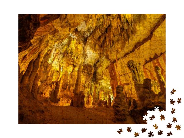 Stalagmite & Stalactite in Grutas Da Moeda Cave. Fatima... Jigsaw Puzzle with 1000 pieces