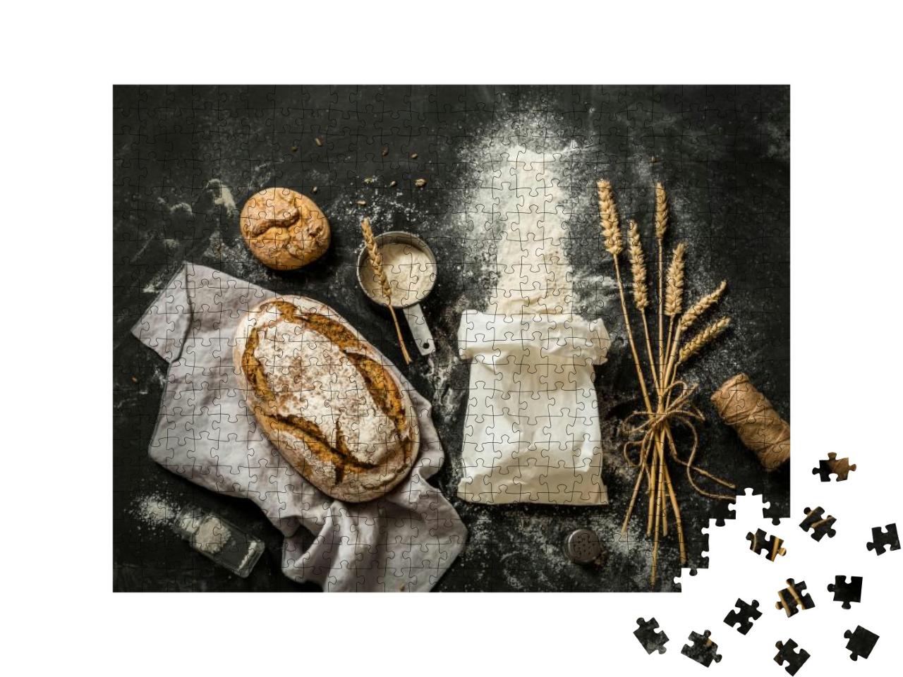 Rustic Bread, Flour Sprinkled from the White Paper Bag, M... Jigsaw Puzzle with 500 pieces
