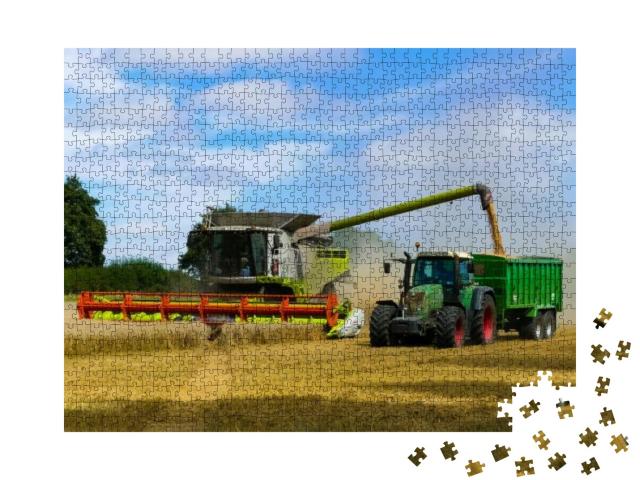 Tractor with Trailer Working in Tandem Alongside a Workin... Jigsaw Puzzle with 1000 pieces